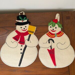 VINTAGE CHRISTMAS DECOR, Felt wall hangers / ornaments, Mr and Mrs Snowman